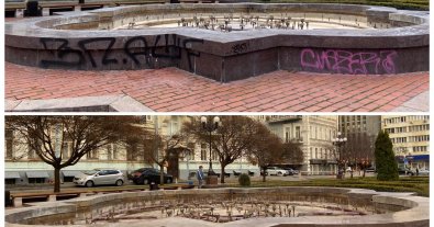 Фото – В Киеве на горячем застукали вандала, который обрисовывал только что убранный сквер
