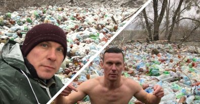 Фото – "Фото століття": на Закарпатті екоактивіст влаштував перформанс у річці зі сміттям