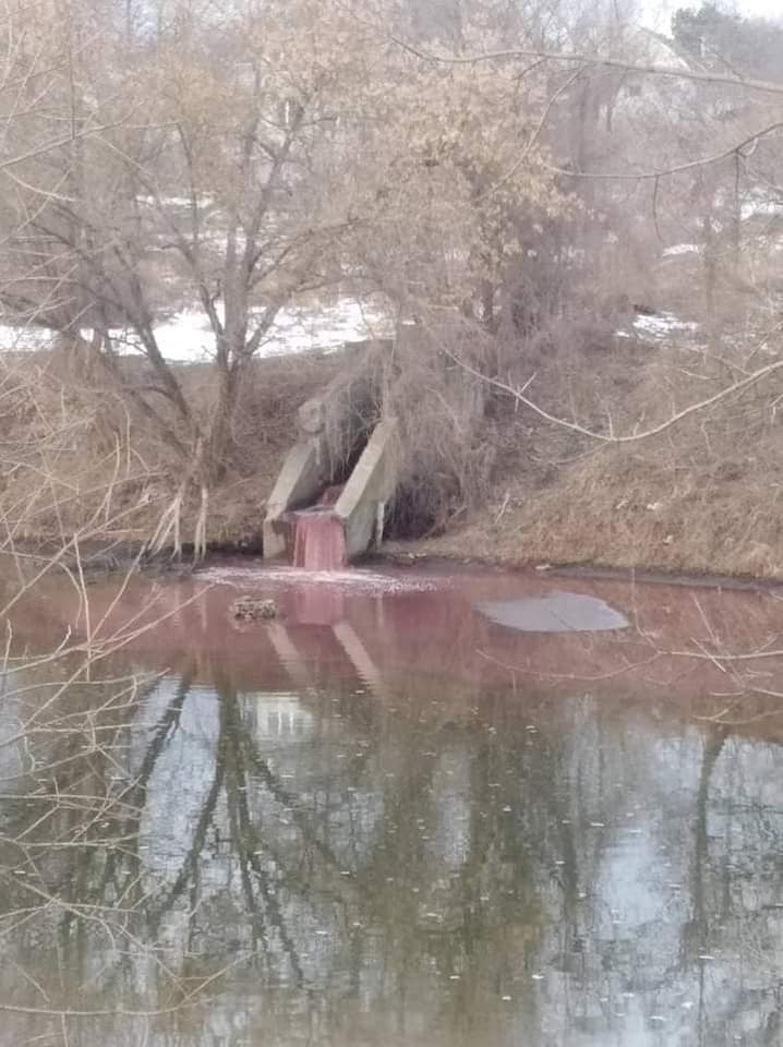 На Житомирщині річка Тетерів стала яскраво-рожевою. Фото