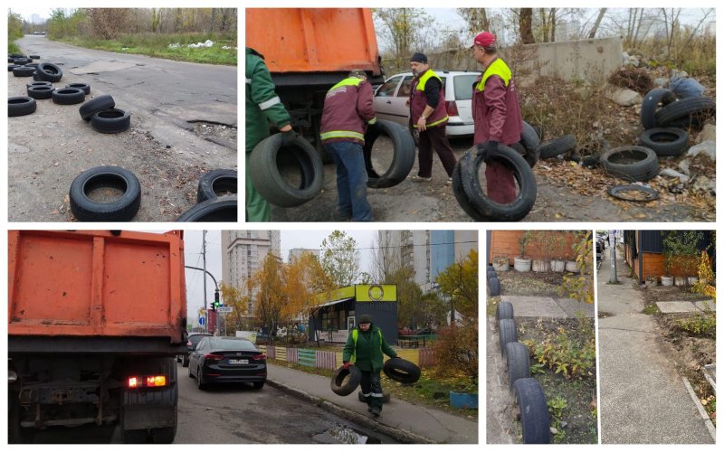 В Киеве коммунальники очистили один из районов от сотен токсичных автопокрышек