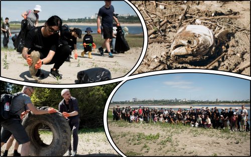 500 kg of tires and bottles were removed from the washed-up Khortytsia. Photo