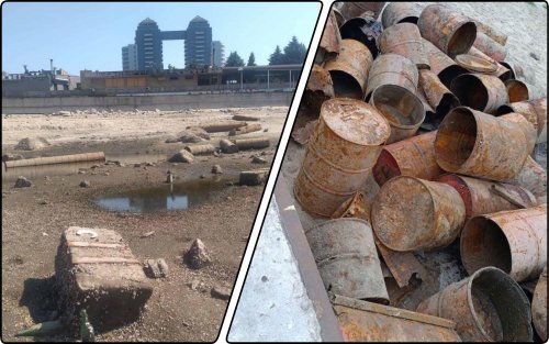 Dozens of rusty barrels were removed from the bottom of the shallow Dnieper in Zaporizhzhia. Photo