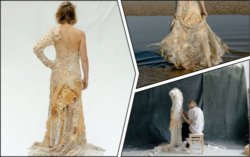 A Ukrainian designer has created a unique biodegradable dress made of mushrooms