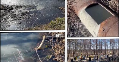 Фото – Під Харковом поблизу кладовища утворилося озеро з нечистотами, які стікають у річку. Відео