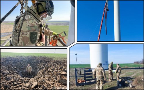 Shahed stuck in a wind turbine is removed in Mykolaiv region. Video.