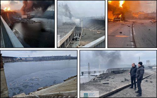 В результате обстрела ДнепроГЭСа в реку попали нефтепродукты. Фото